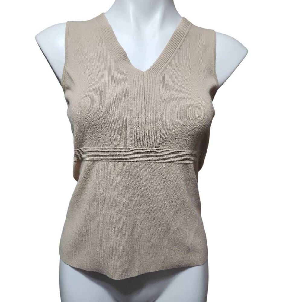 Ann Taylor Loft tan knit tank top y2k v neck rayon blend 8